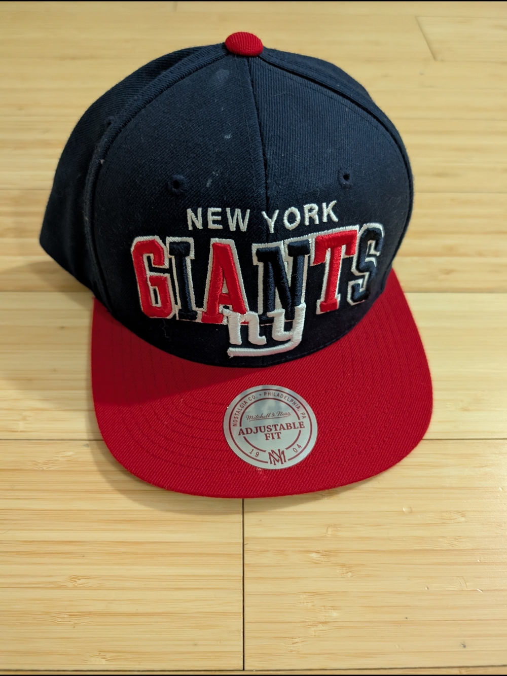 Mitchell & Ness Navy Giants Cap with Gray Brim and Red Trim